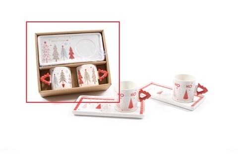 Set 2 cani cu farfurie Minimalist trees, Mercury, portelan