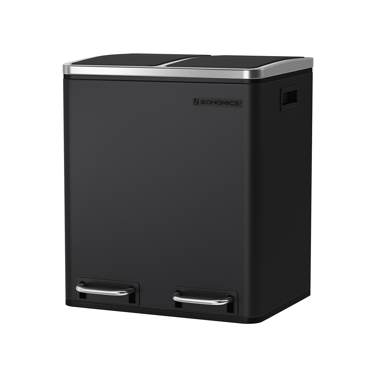 Cos de gunoi cu pedala 2 x 15 L, Songmics, inchidere soft close, igienic, etans, 41x36x47 cm, otel, negru