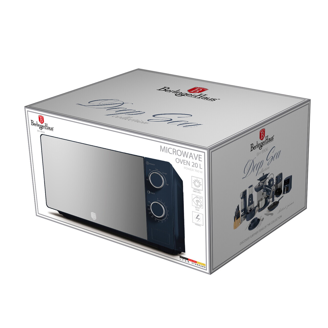 Cuptor cu microunde Berlinger Haus, Deep Sea, 1100W, 20L, 44.5x24.2x32.5 cm, albastru mat/argintiu - imagine 6