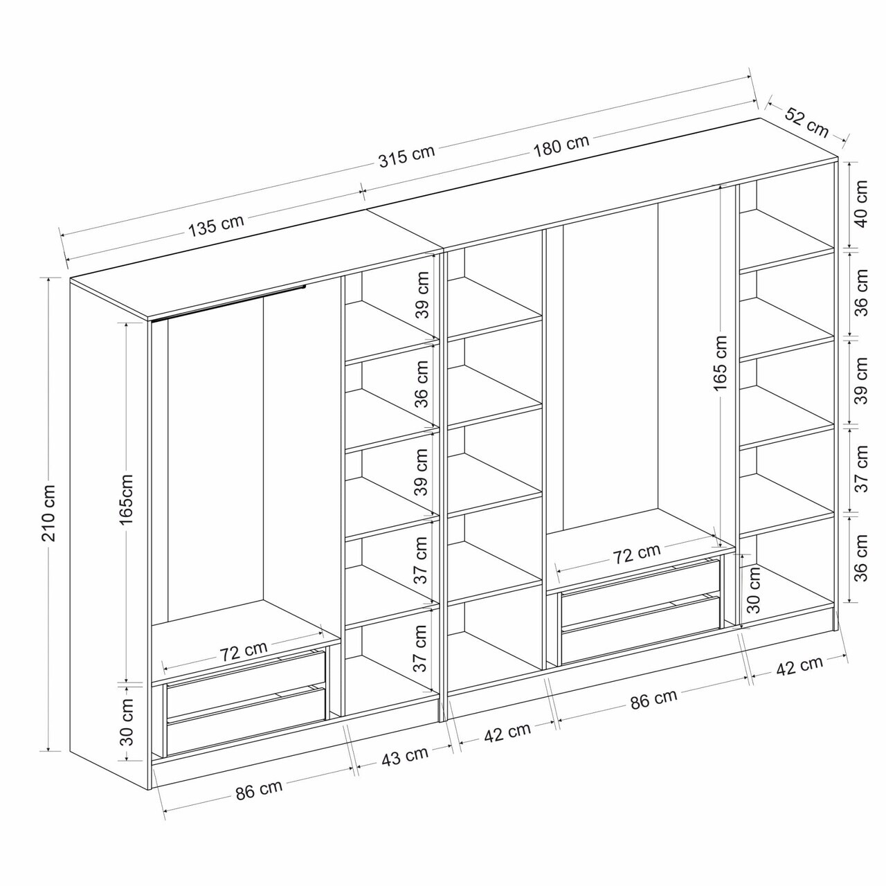 Dulap pentru haine, Hanah Home, Nisa, 315x210x52 cm, Alb — imaginea 8