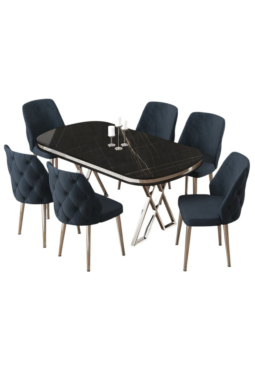 Set masa si scaune (7 piese), Hanah Home, Afe, Sonata / Crom / Antracit — imaginea 2