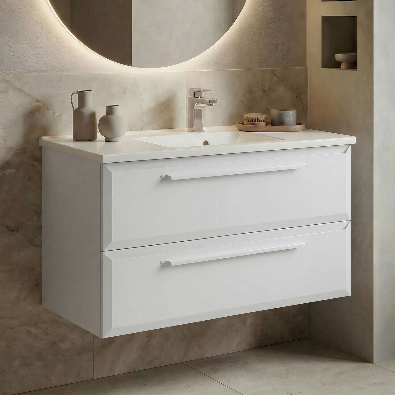 Dulap de baie cu chiuvetă, Hanah Home, Nuvola 100 v2, Alb — imaginea 2