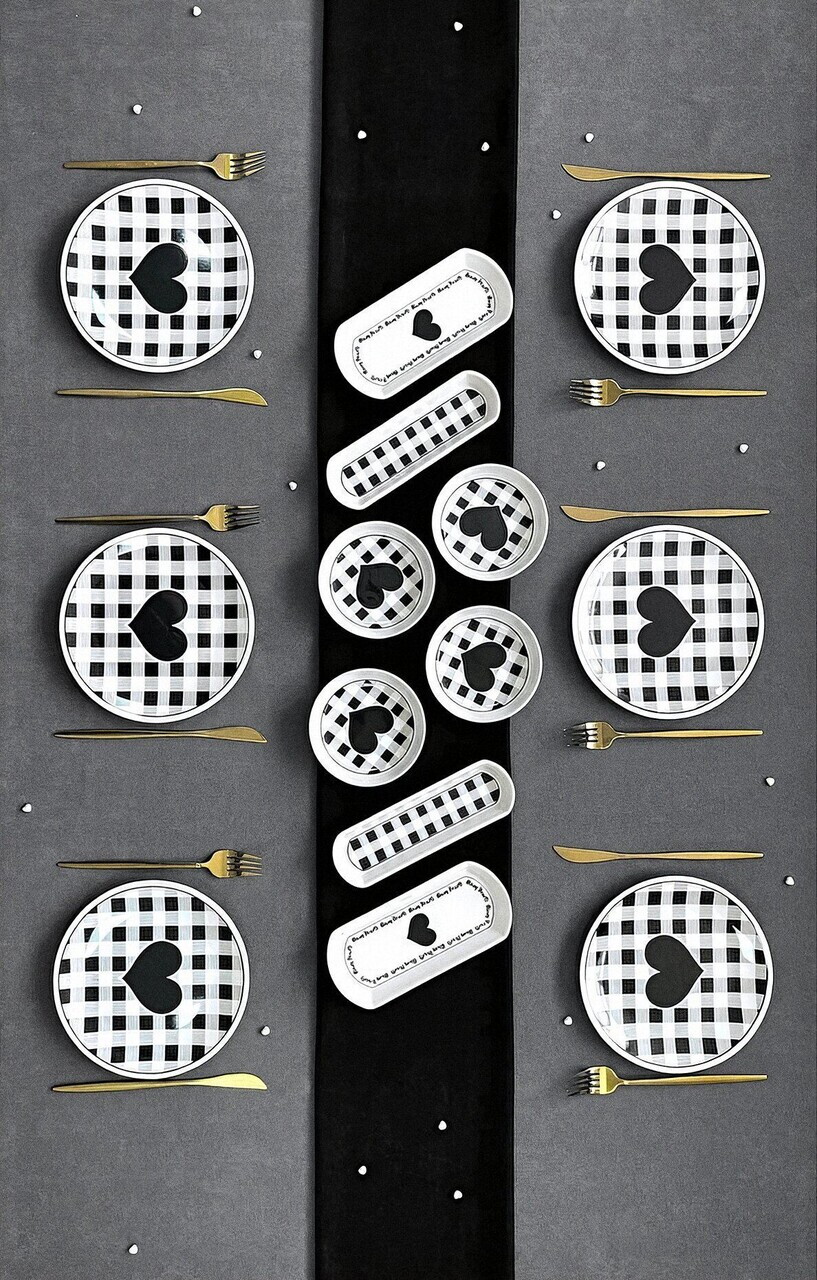 Set de mic dejun Hermia 759NRE1138 CERAMICĂ Platou: 20 x 9 x 3 cm (2 bucăți) Alb/Negru
