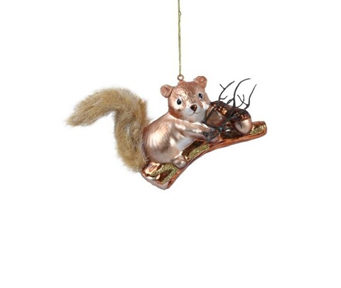 Glob Squirrel on acorn branch, Decoris, 5x11x9 cm, sticla, maro/auriu