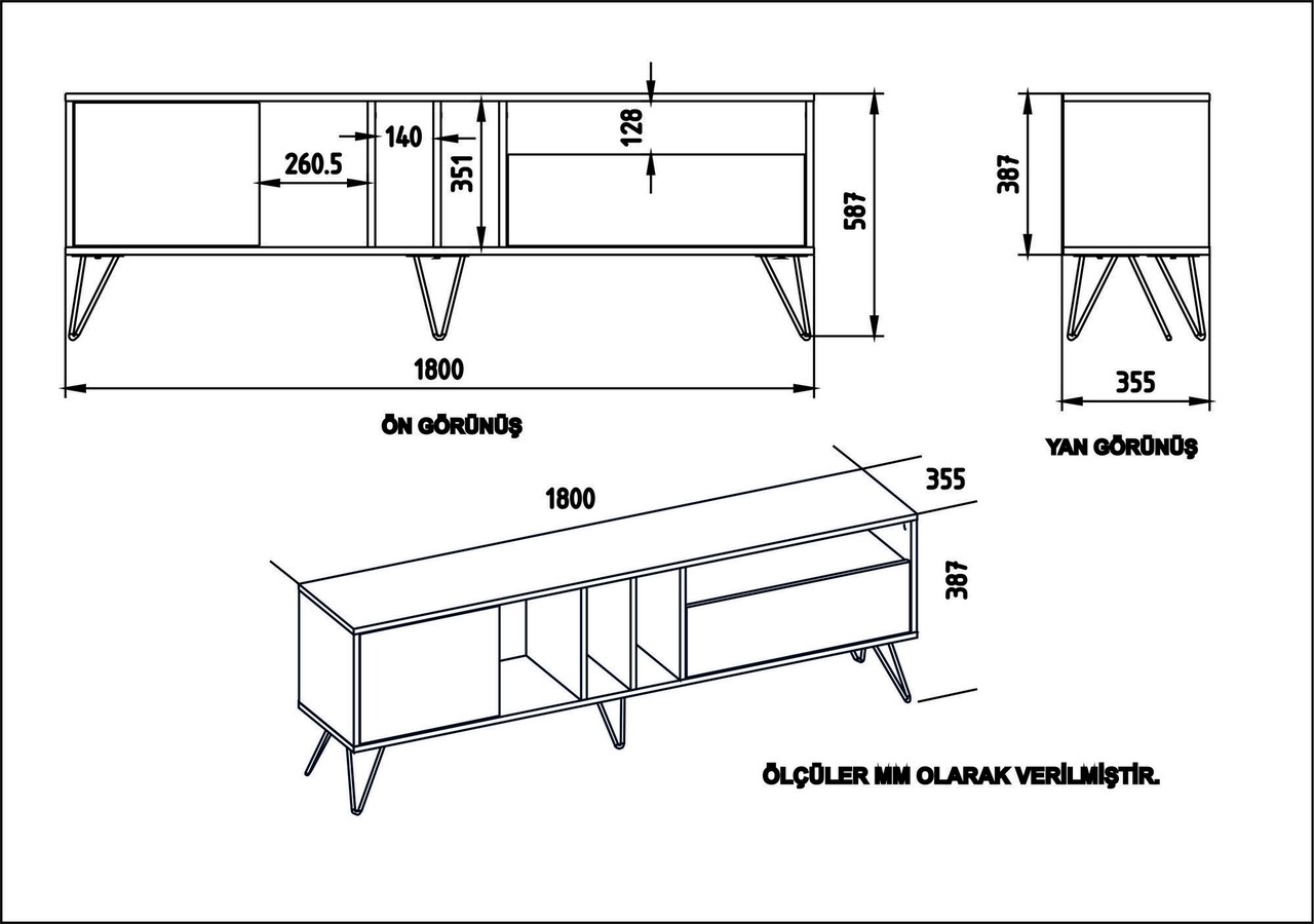 Comoda TV Mistico, Zena Home, 180x35.5x58.7 cm, maro/negru