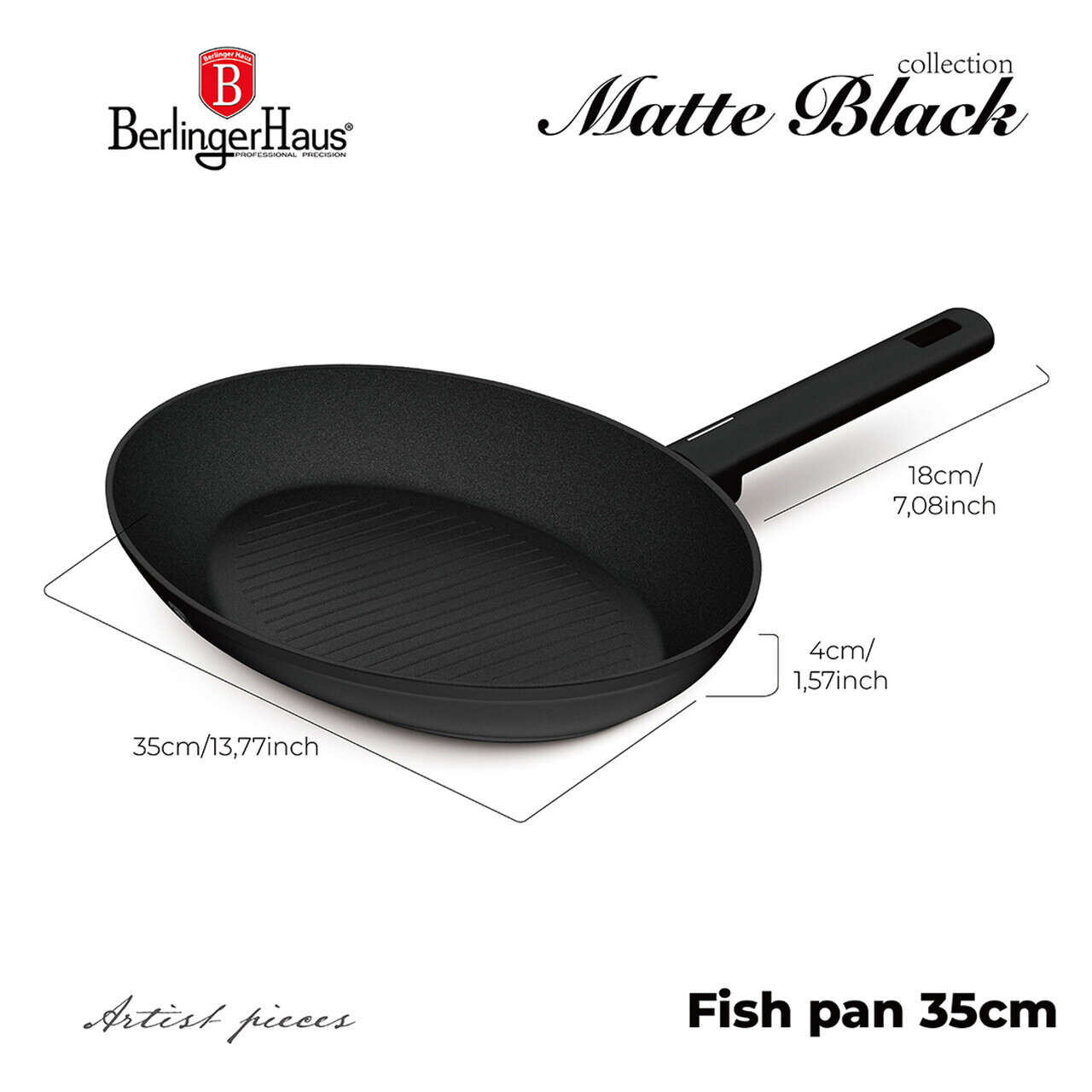 Tigaie pentru peste Berlinger Haus, Matte Black, 35 cm, aluminiu forjat, negru - imagine 7