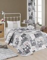 Set cuvertura matlasata Single 160x220 cm, 2 piese, Duvarda Kediler - Grey, Eponj Home, 65% bumbac/35% poliester