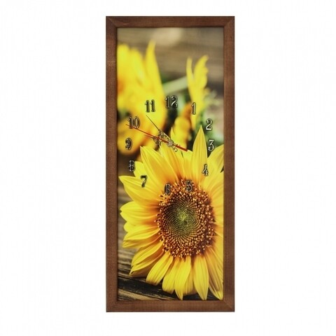 Tablou cu ceas Sunflower, Heinner Home, 20x50 cm, lemn