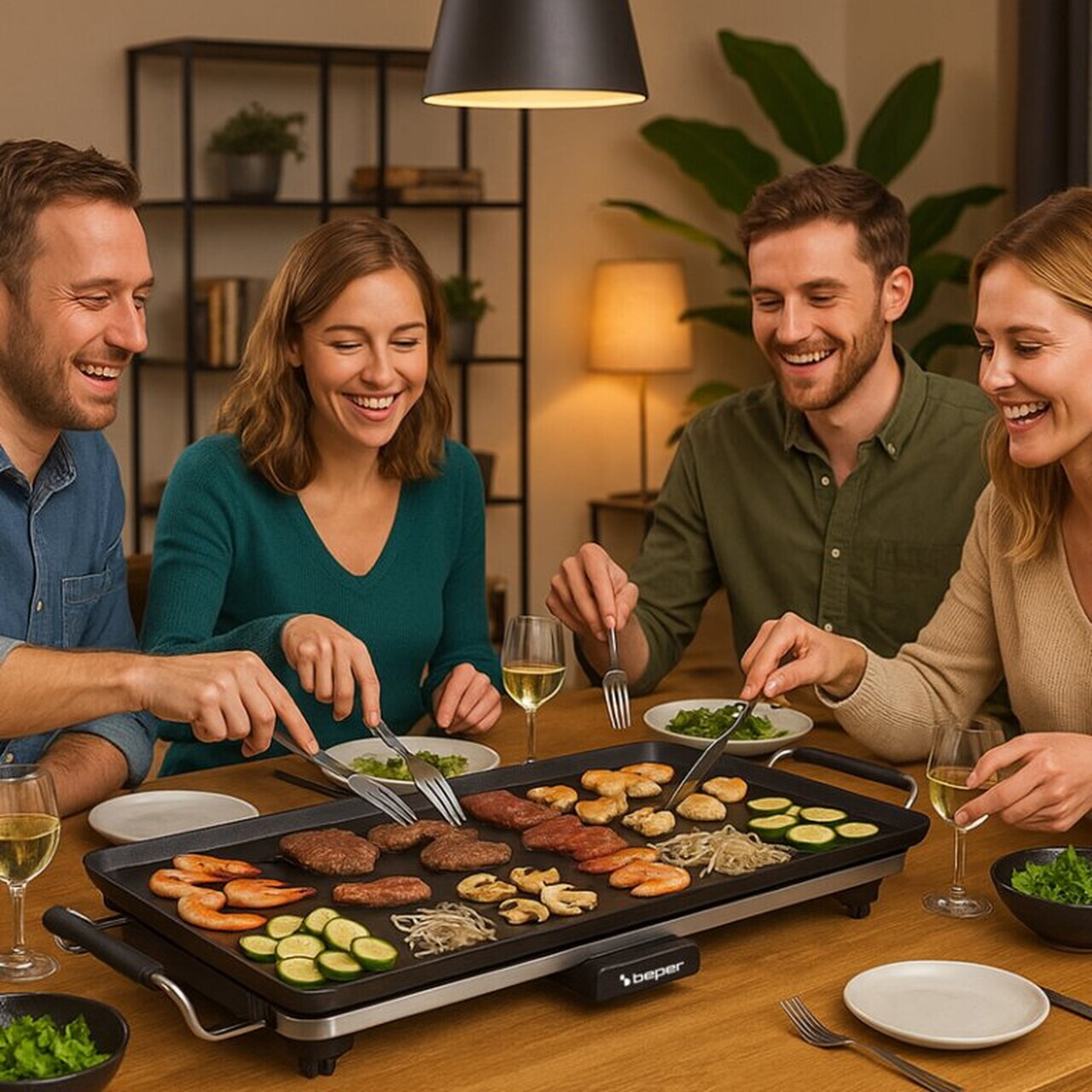 Gratar Teppanyaki XL, Beper, 2000W, 70x23 cm, aluminiu, negru - imagine 5
