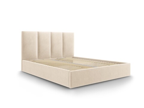 Pat tapitat cu somiera rabatabila si lada depozitare, juniper, mazzini sofas, 208x150x104 cm, catifea, bej