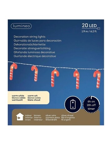 Ghirlanda decorativa Candy Cane, Lumineo, 20 LED-uri, lumina calda, 190 cm, rosu/alb