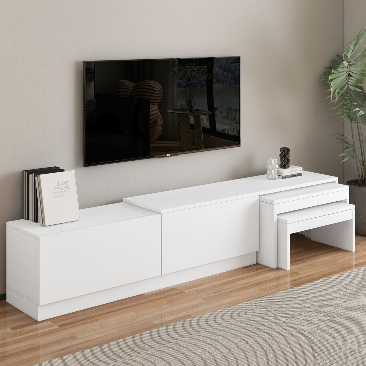 Comoda TV, Hanah Home, Nest, 180x36x30 cm, PAL, Alb — imaginea 2