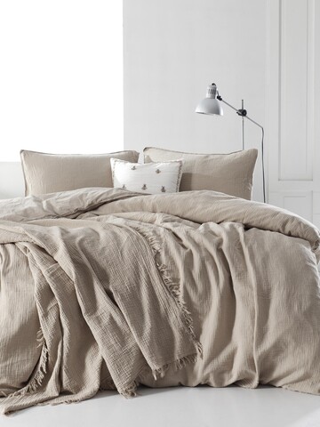 Lenjerie de pat pentru o persoana, 2 piese, 140×200 cm, 100% bumbac, Limasso, Muslin Stonewashed, bej Lenjerii de Pat