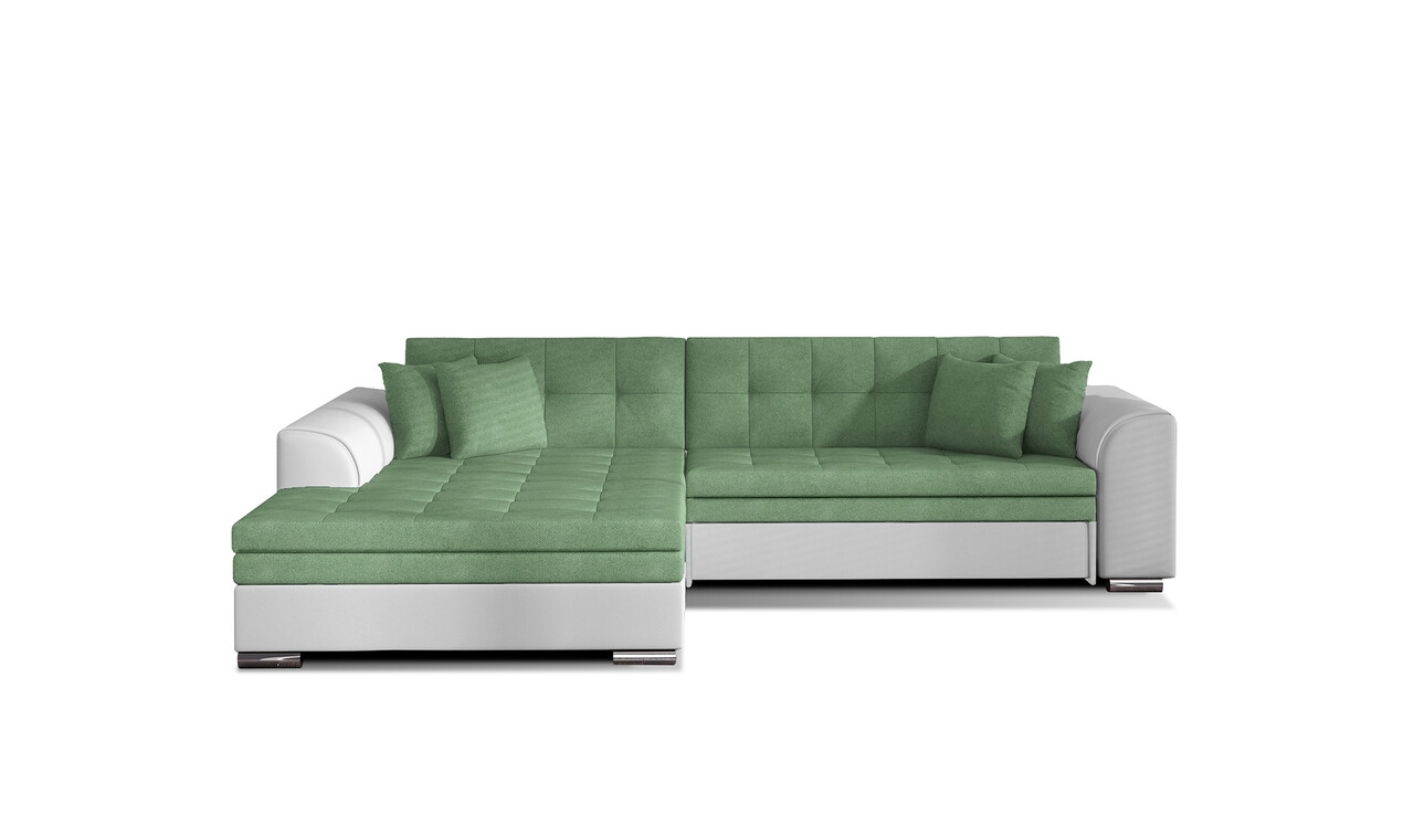 Coltar extensibil stanga 4 locuri, ELTAP, Sorento, 296x194x78 cm, lemn/poliester, verde/alb - 1 | YEO
