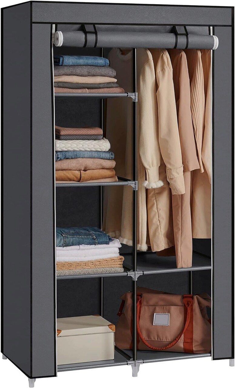 Dulap textil pentru haine Vasagle, 88x45x168 cm, material netesut/metal, gri - 2 | YEO