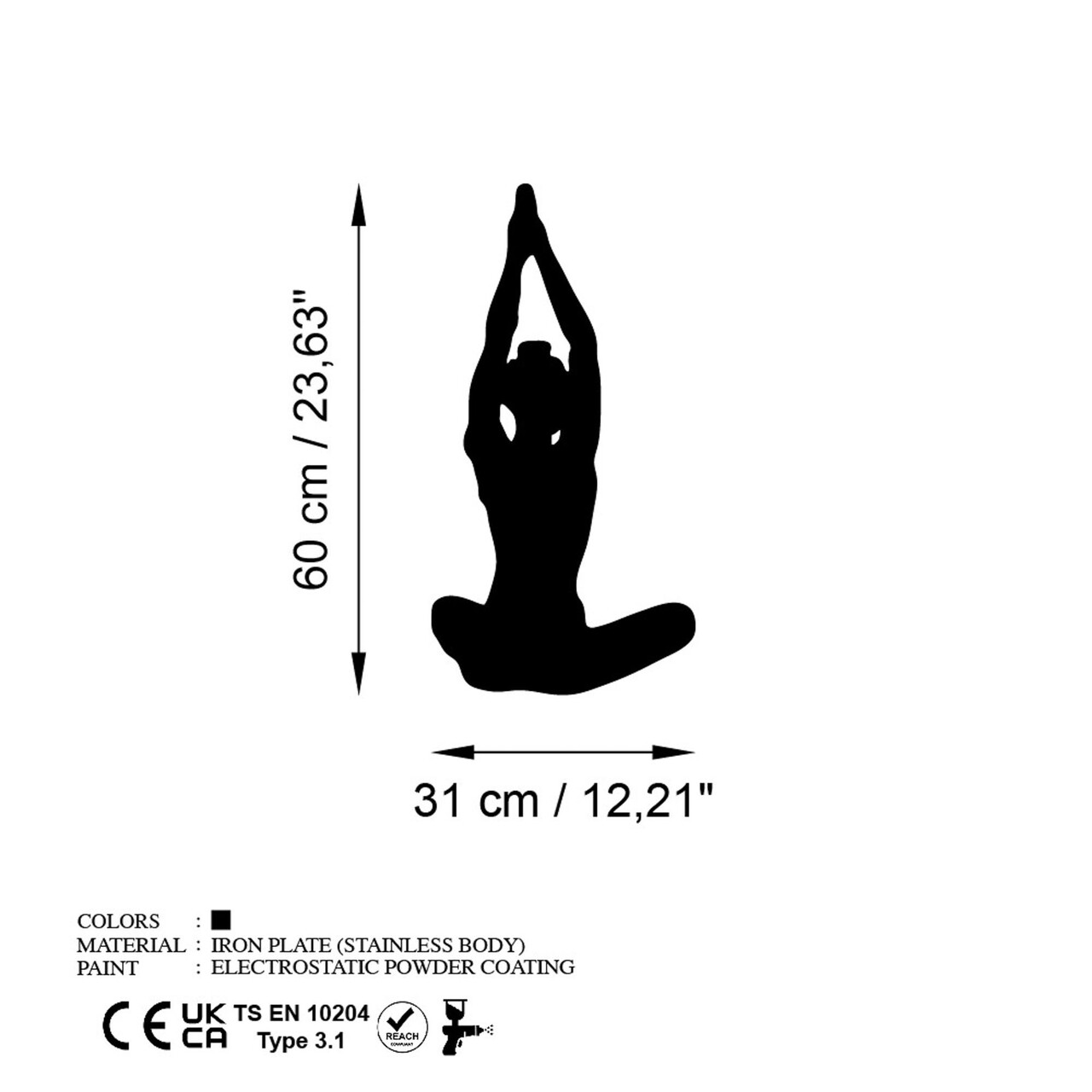 Decoratiune de perete, Yoga 6, Dimensiuni: 31 x 60 cm, Negru - view 6