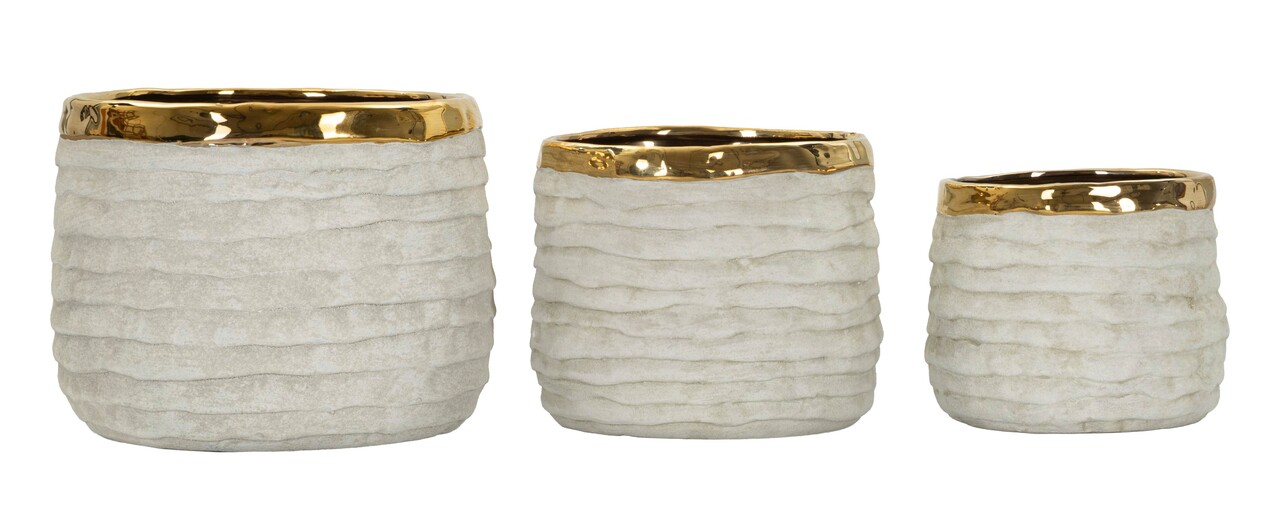 Set 3 ghivece, Mauro Ferretti, Lima Tall, 23x23x17.5 cm, ceramica, gri/auriu - imagine 4