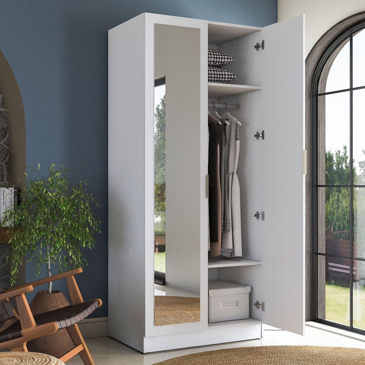 Dulap pentru haine, Hanah Home, BA232, 90x210x57.5 cm, PAL melaminat, Alb - view 5