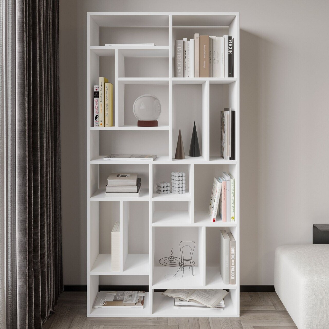 Corp biblioteca Hanah Home Nicola 90x180x30 cm PAL Alb