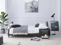 Canapea extensibila, Lilas, Mazzini Sofas, 3 locuri, cu lada de depozitare, 215x94x90 cm, catifea, gri deschis