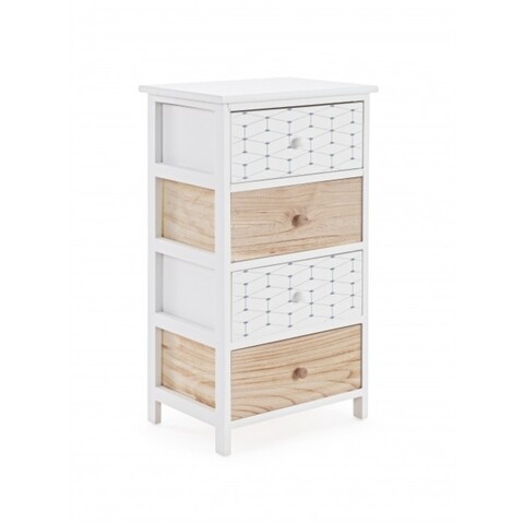 Comoda cu 4 sertare, alveare, bizzotto, 40x29x73 cm, lemn de paulownia, alb/natural