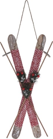 Decoratiune Skis, lemn, rosu/maro