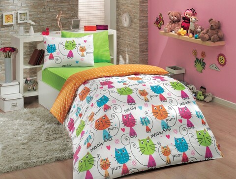 Lenjerie de pat pentru o persoana, meow - orange, hobby, bumbac poplin