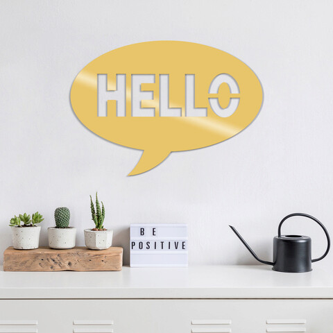 Decoratiune de perete, hello metal decor, metal, dimensiune: 49 x 35 cm, auriu
