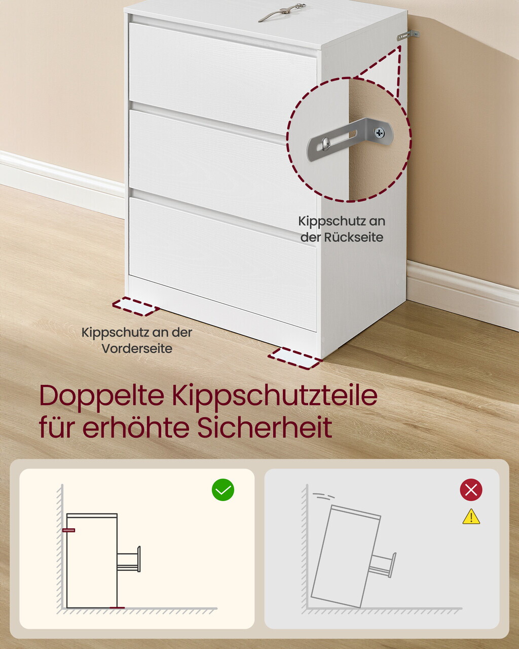 Comoda TV cu 3 sertare Kailyn, Songmics, 60x40x75 cm, PAL/MDF, maro rustic/negru - imagine 4