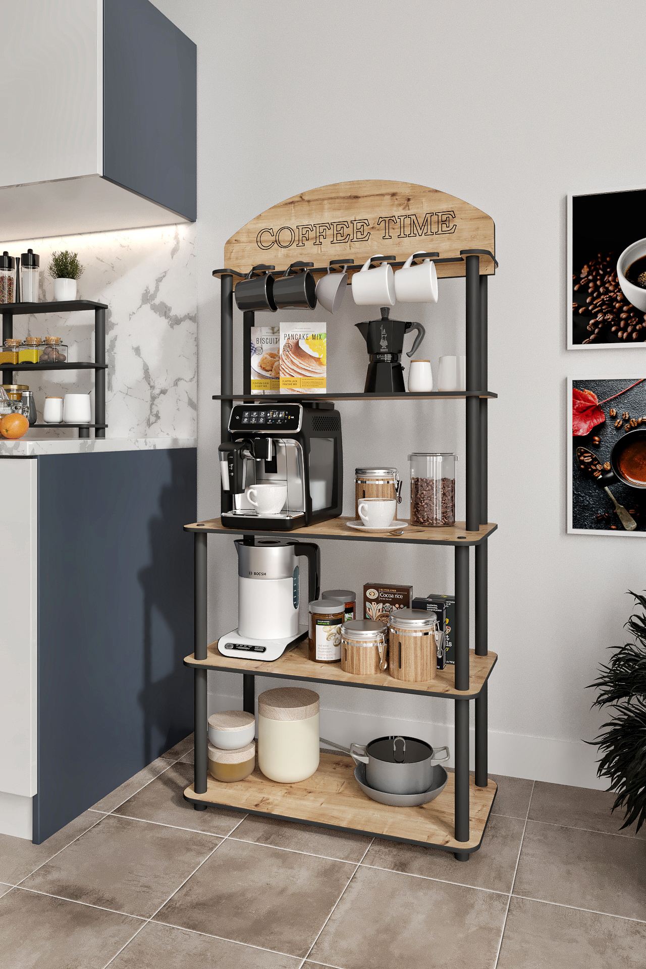 Dulap de bucatarie, Hanah Home, Time, 34x69x140 cm, MDF , Stejar