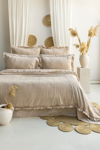 Set cuvertura de pat dubla 3 piese, Fiorella - Beige, Şaheser, Bumbac;Poliester