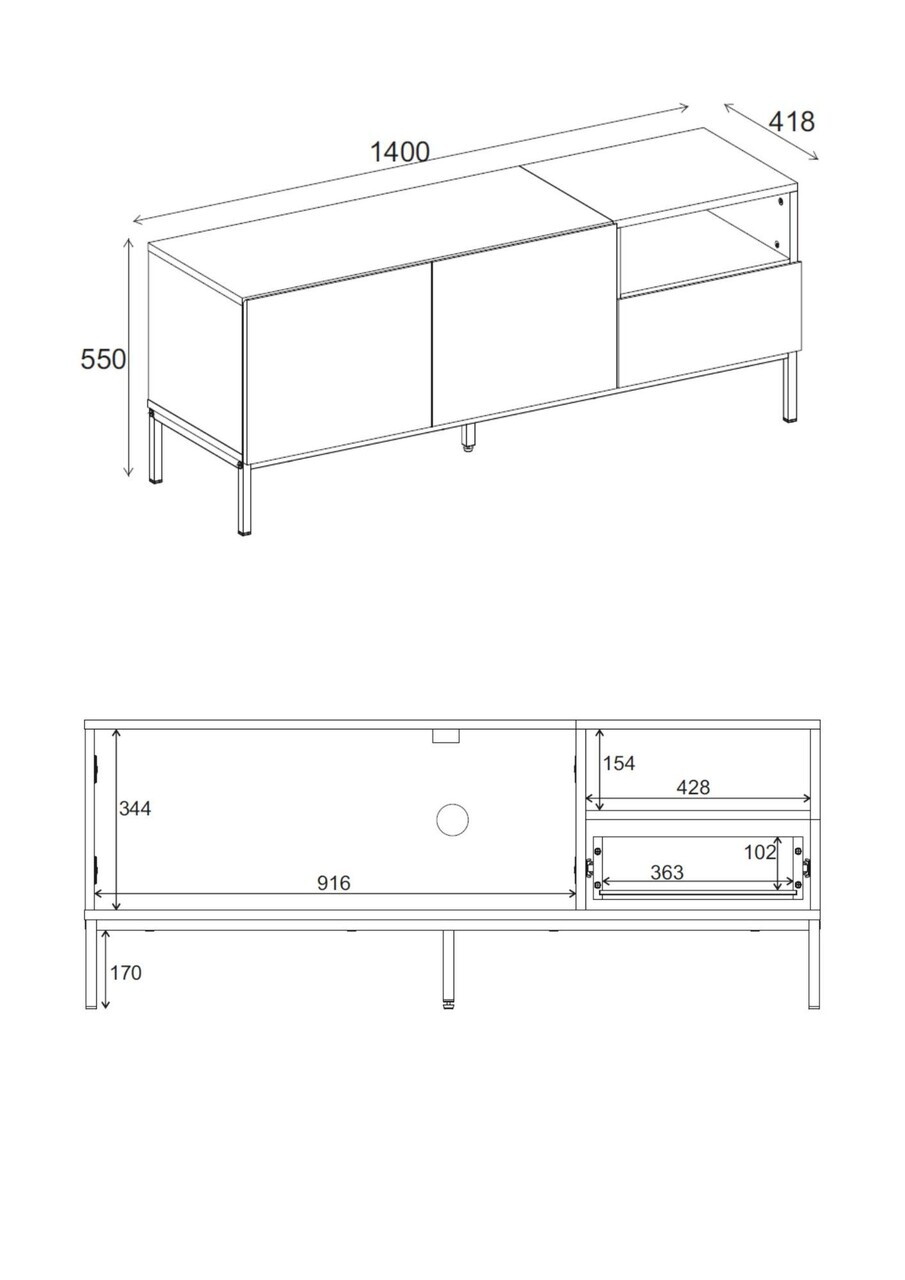 Comoda TV, Hanah Home, Cailin 140, 140x55x41.8 cm, PAL, Santstone / Stejar Sepet — imaginea 6