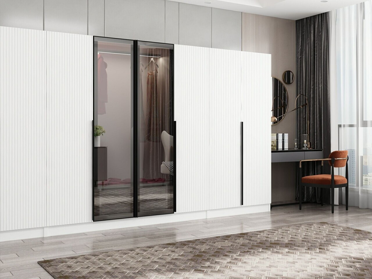 Dulap pentru haine, Hanah Home, Nisa, 360x210x52 cm, Alb — imaginea 4
