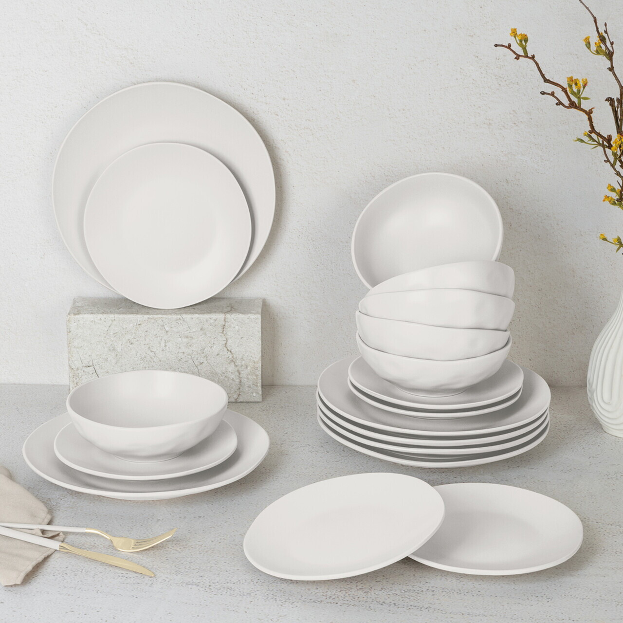 Serviciu de masa rotund 18 piese Berlinger Haus Sahara ceramica crem mat