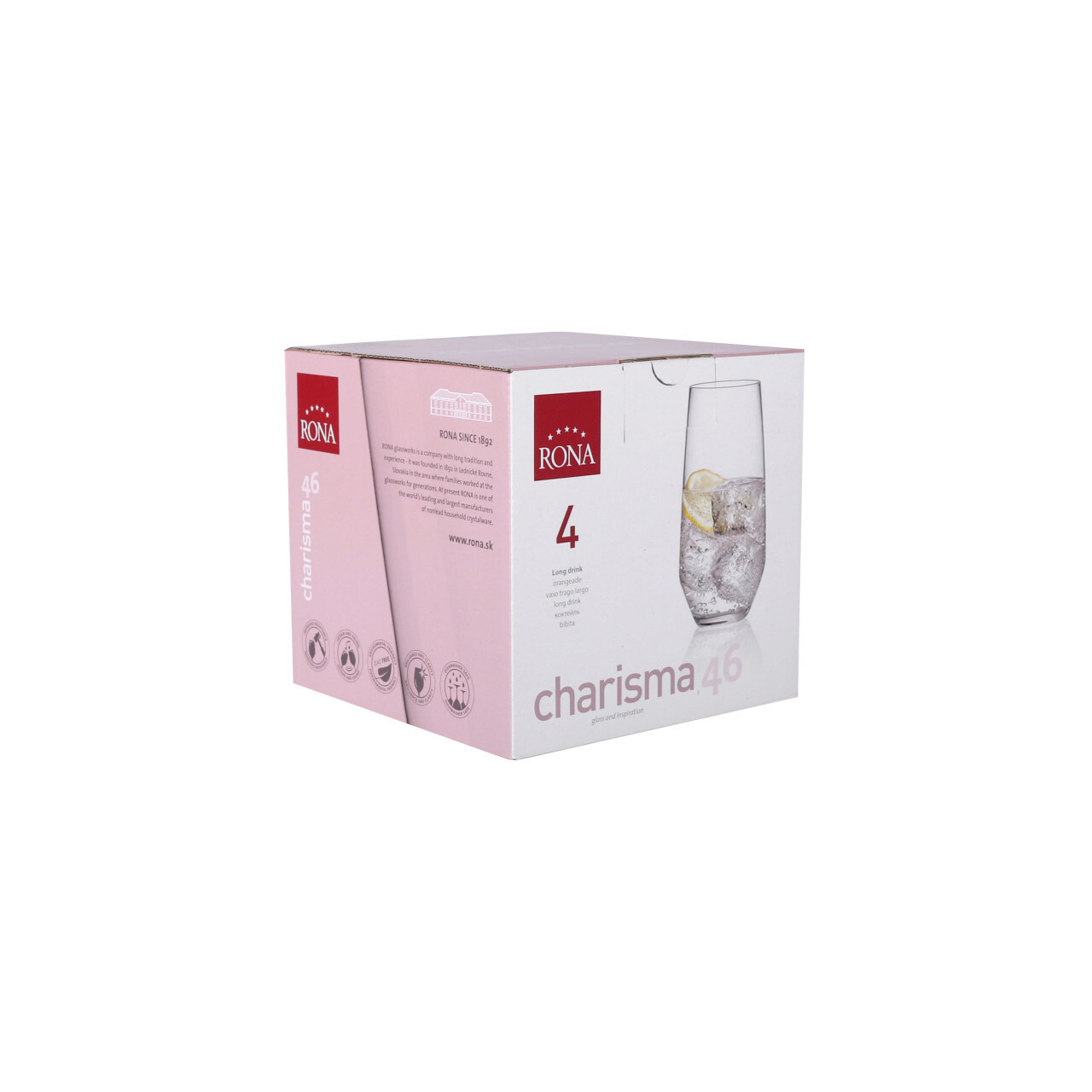 Set 4 pahare Long Drink, Charisma, Rona, 460 ml, sticla, transparent