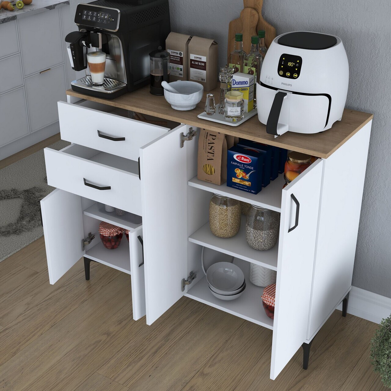 Dulap multifunctional, Hanah Home, JE210, 120x98.6x45 cm, PAL melaminat, Alb/Maro - view 5