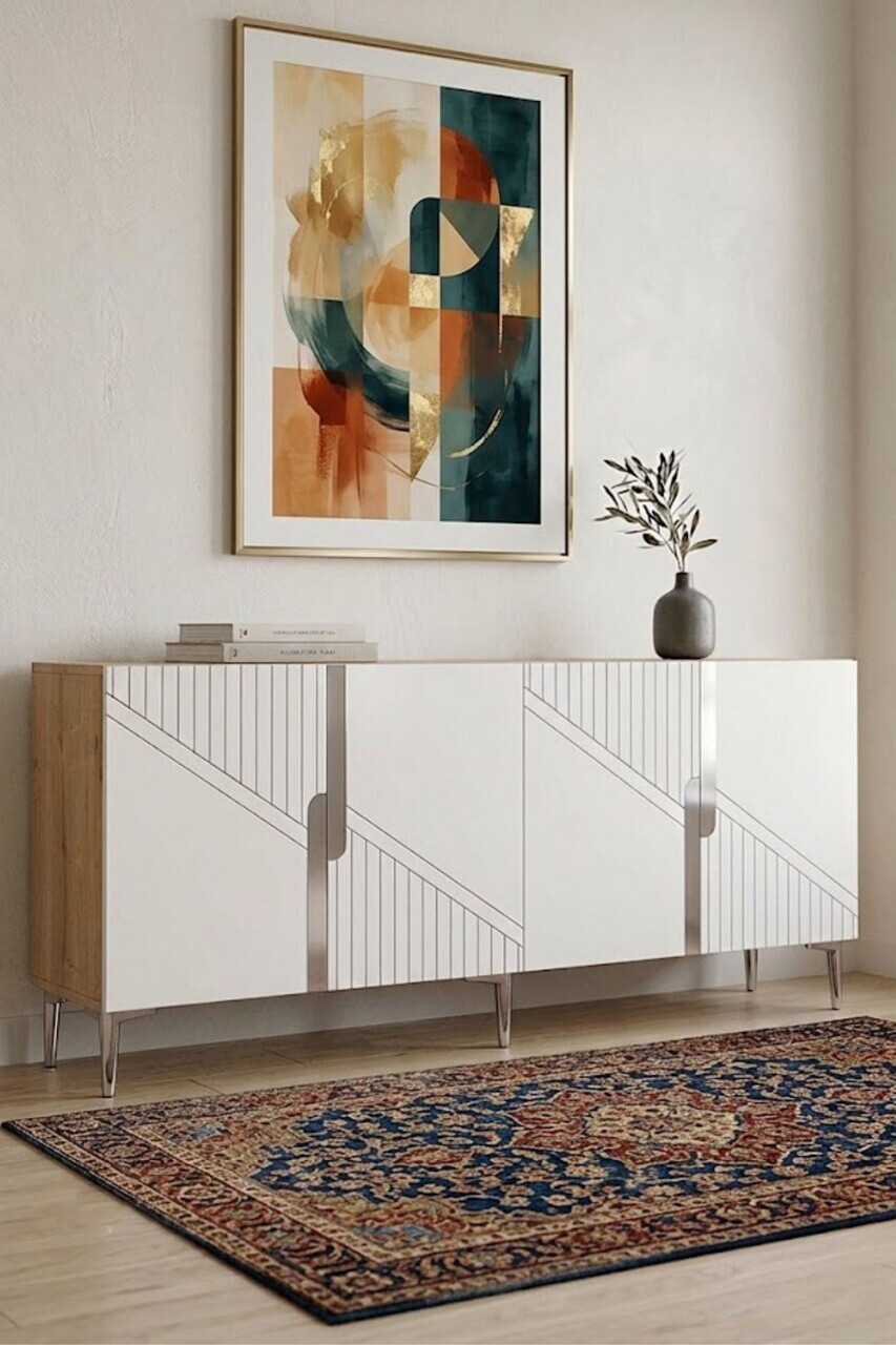 Consola, Hanah Home, Evva 150, 125x75x32 cm, Stejar Safir / Alb / Argintiu — imaginea 3