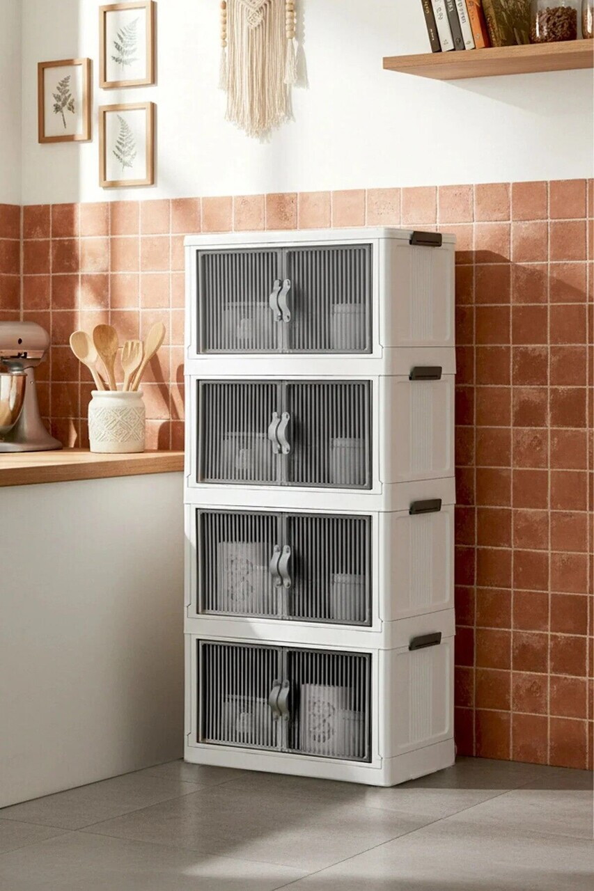 Dulap multifuncțional din plastic, Hermia, 430KSV4458, PLASTIC, Rafturi numeroase, Alb