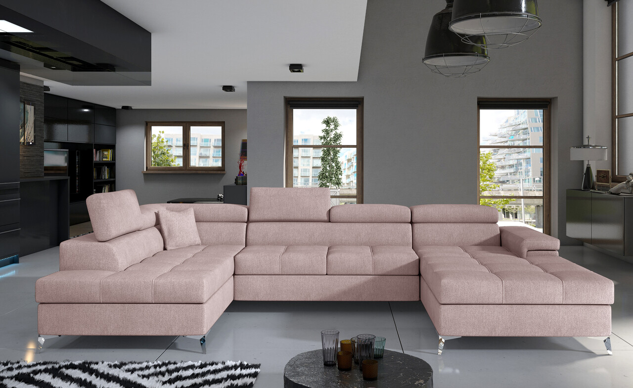 Coltar extensibil stanga 5 locuri ELTAP, Edr-21, Eduardo, 337x205x88 cm, lemn/poliester, roz deschis