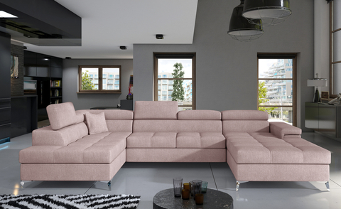 Coltar extensibil stanga 5 locuri ELTAP, Edr-21, Eduardo, 337x205x88 cm, lemn/poliester, roz deschis