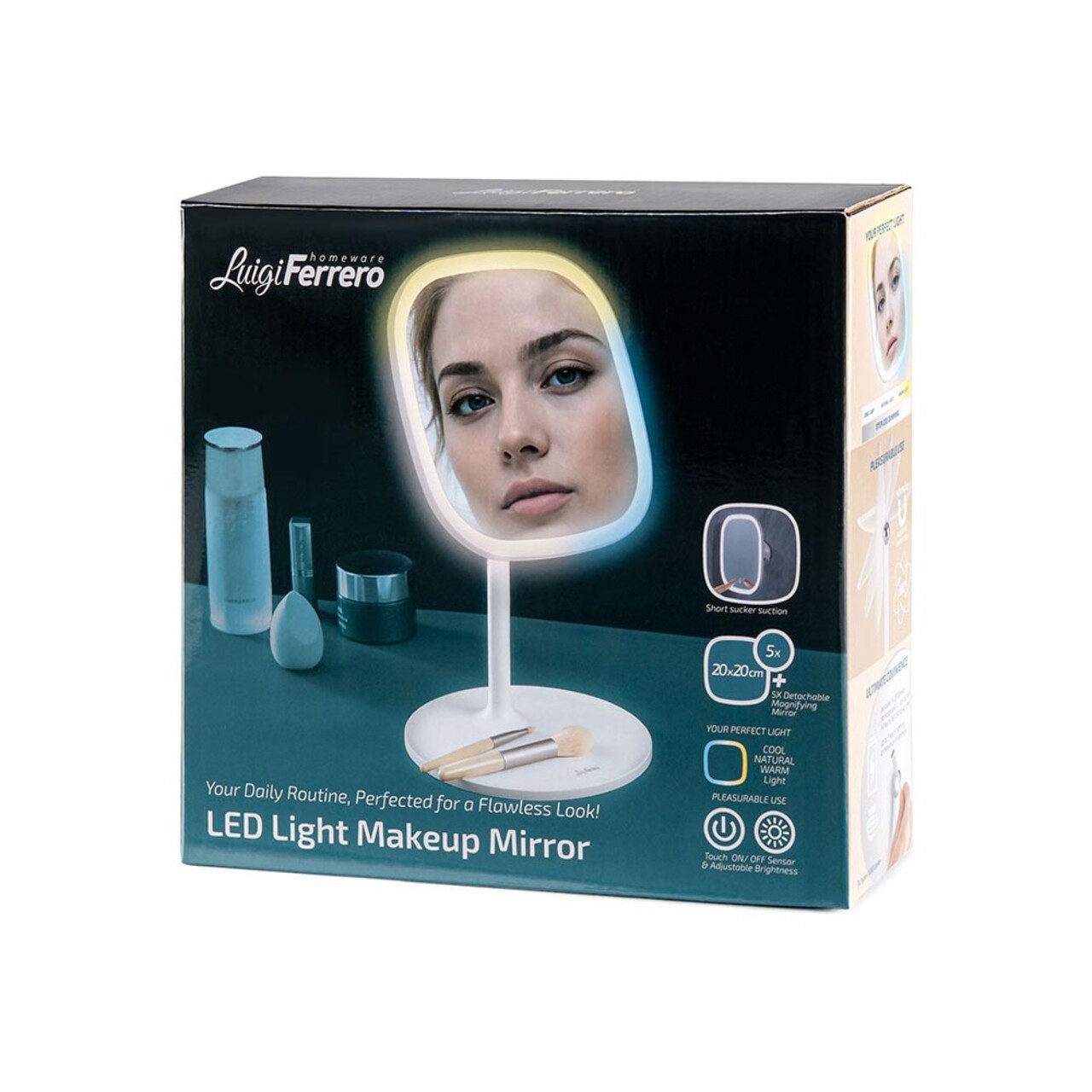 Oglinda cosmetica cu LED-uri, Luigi Ferrero, FR-805M Square, 20x20 cm, rotire 360 grade, 2000mAh - view 12