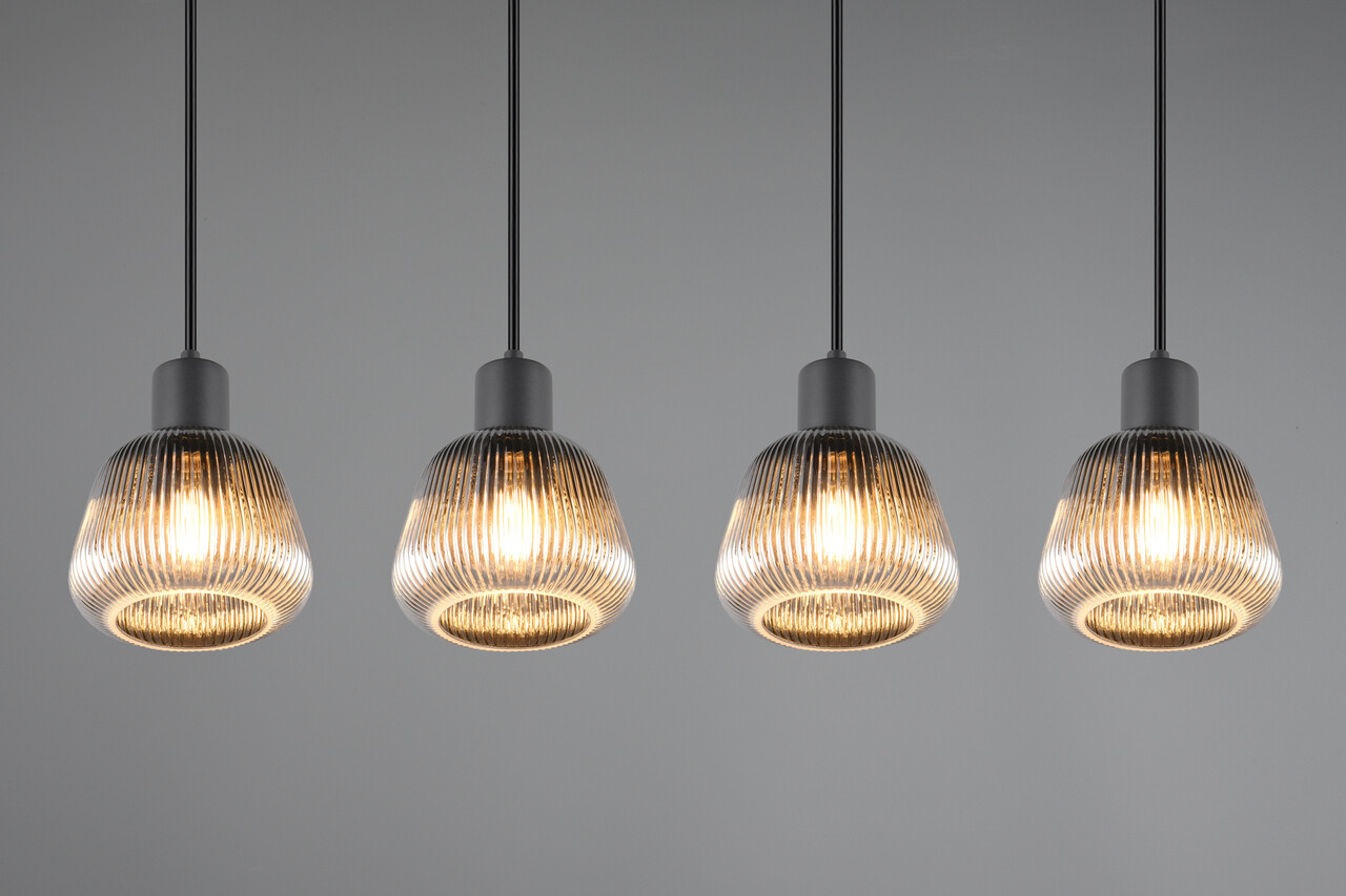 Lustra Tarifa, TRIO, 90.5x15x150 cm, 25W, 4x E27, metal, negru mat/argintiu