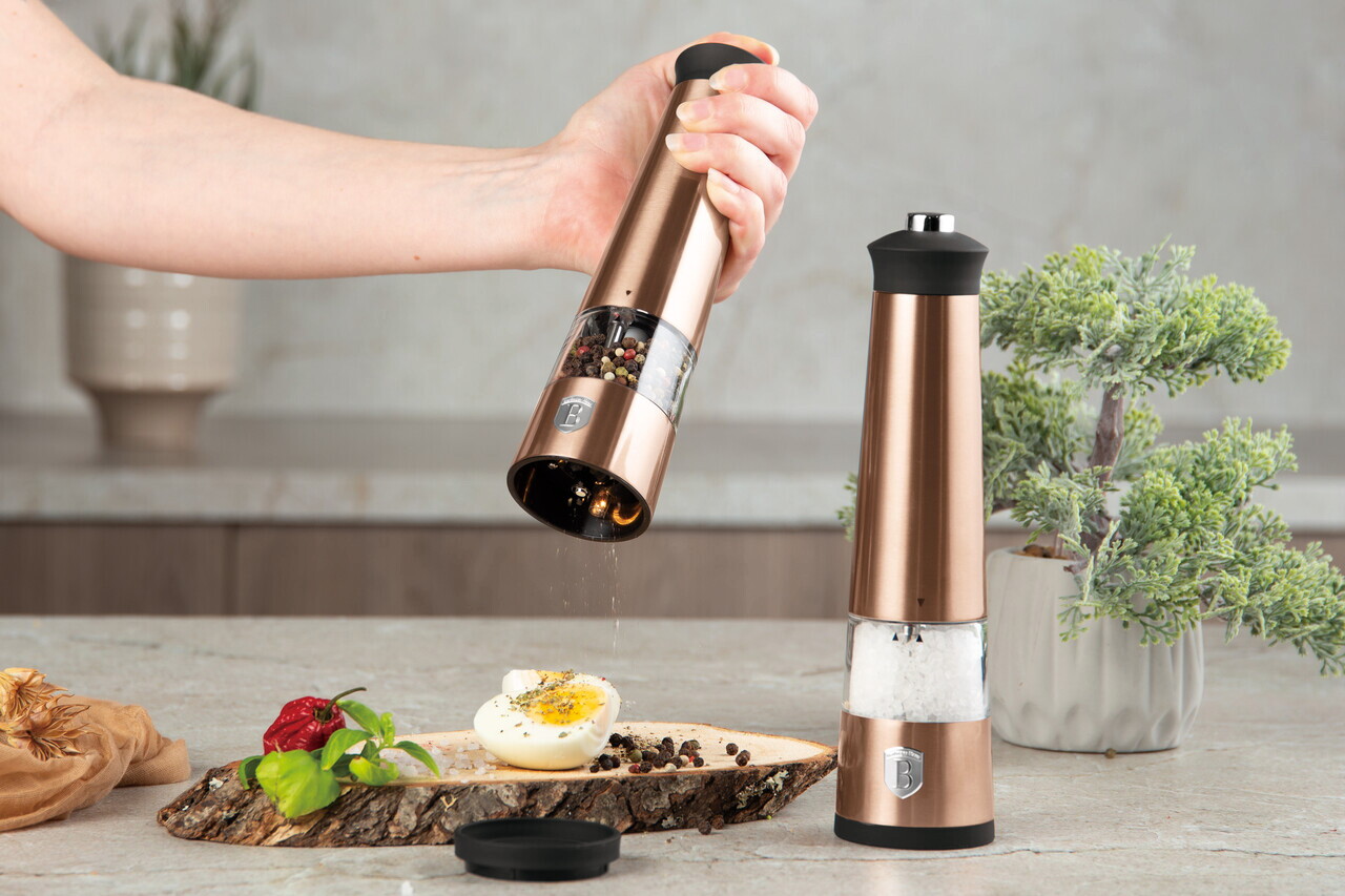 Set 2 rasnite electrice pentru sare/piper Berlinger Haus, Rose Gold, inox/ceramica, roz/negru - imagine 2