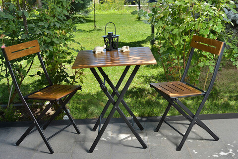 Set mobilier de gradina 3 piese, valovi, bistro set 4, mdf , nuc / negru