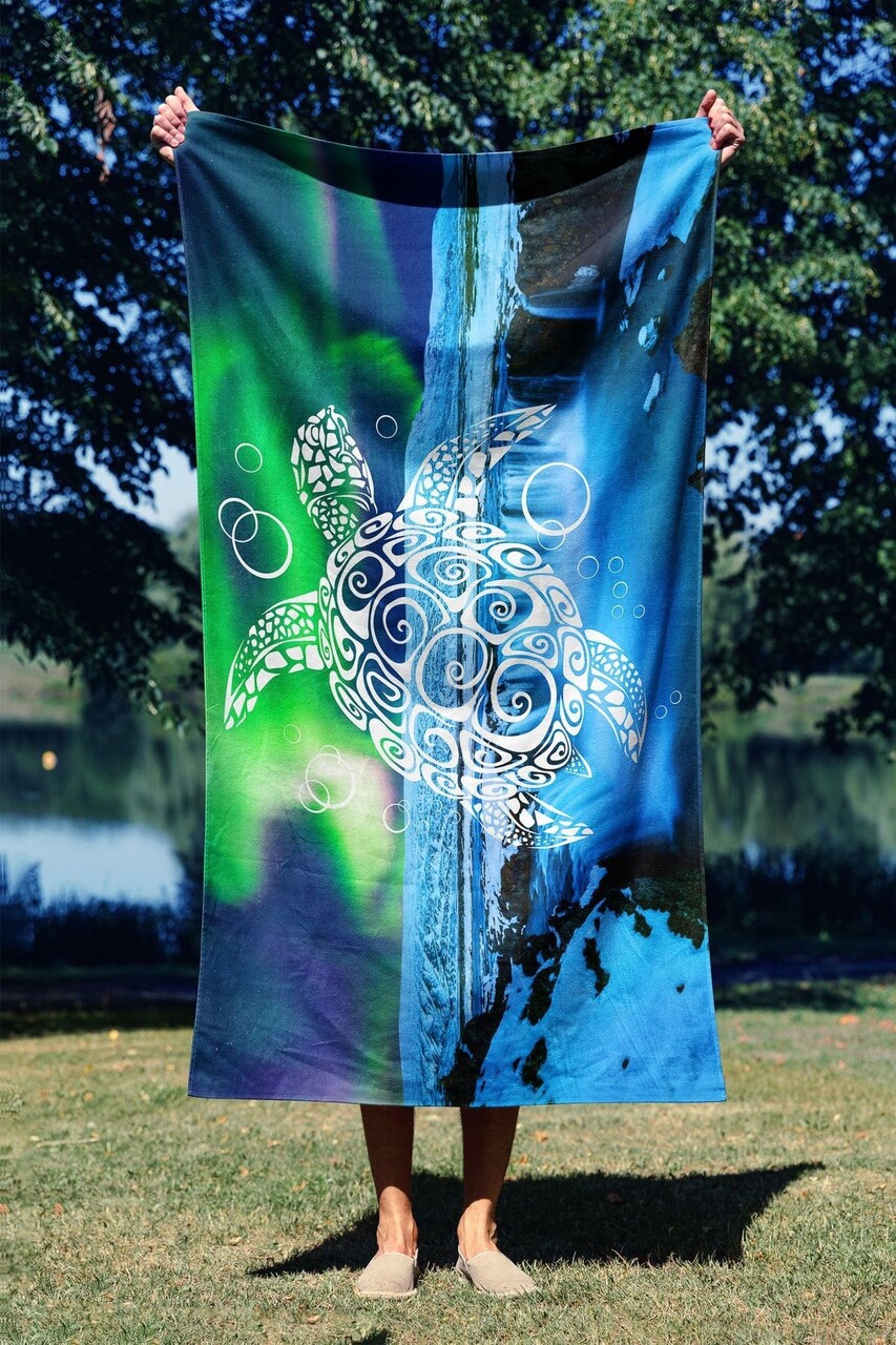 Prosop de plaja, Astacura, Blue Turtle 70, 70x130 cm, Poliester/Poliamida, Multicolor