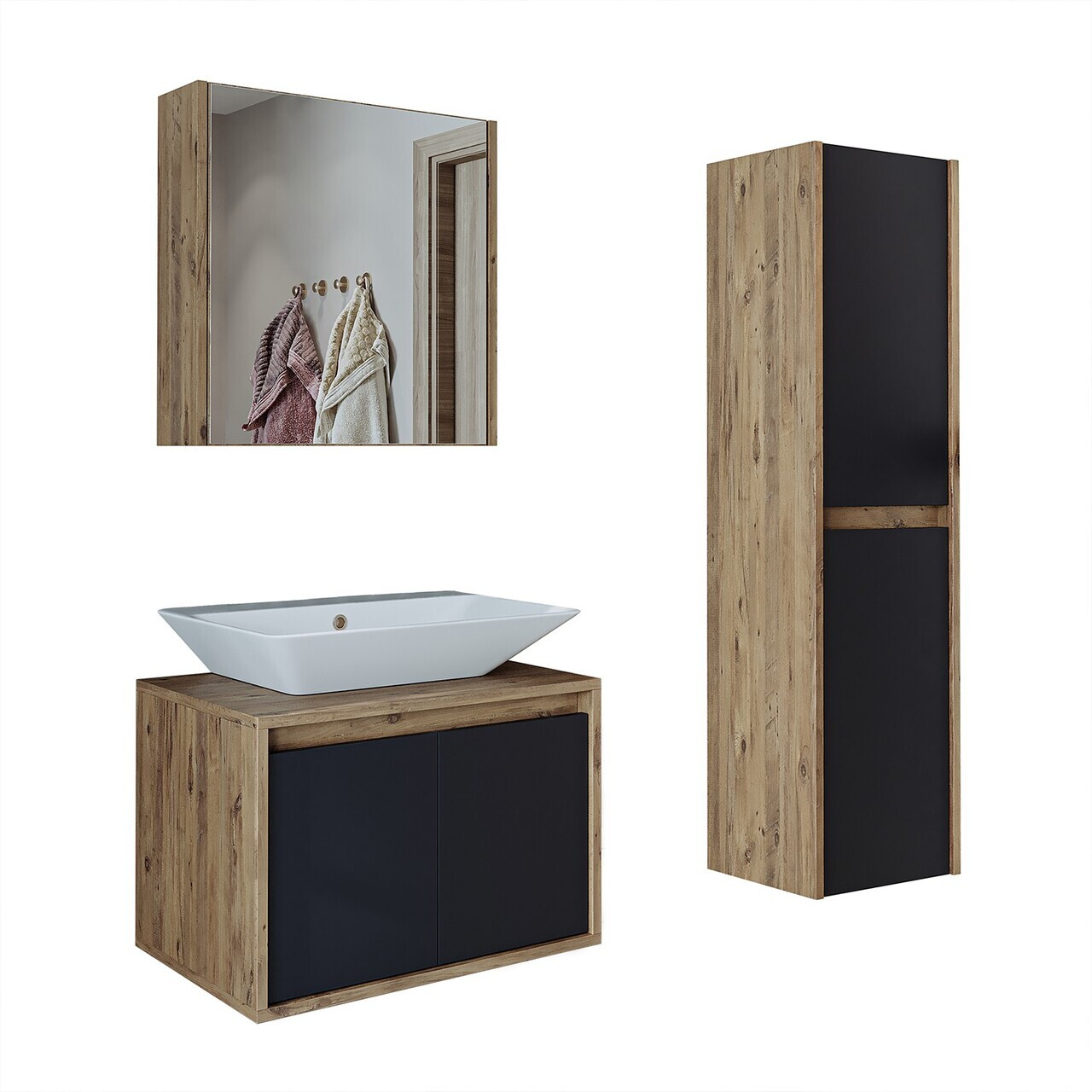 Set Dulap de Baie cu Chiuvetă și Oglindă (3 Piese), Hanah Home, 1702, MDF-LAM, Pin Atlantic / Antracit — imaginea 6