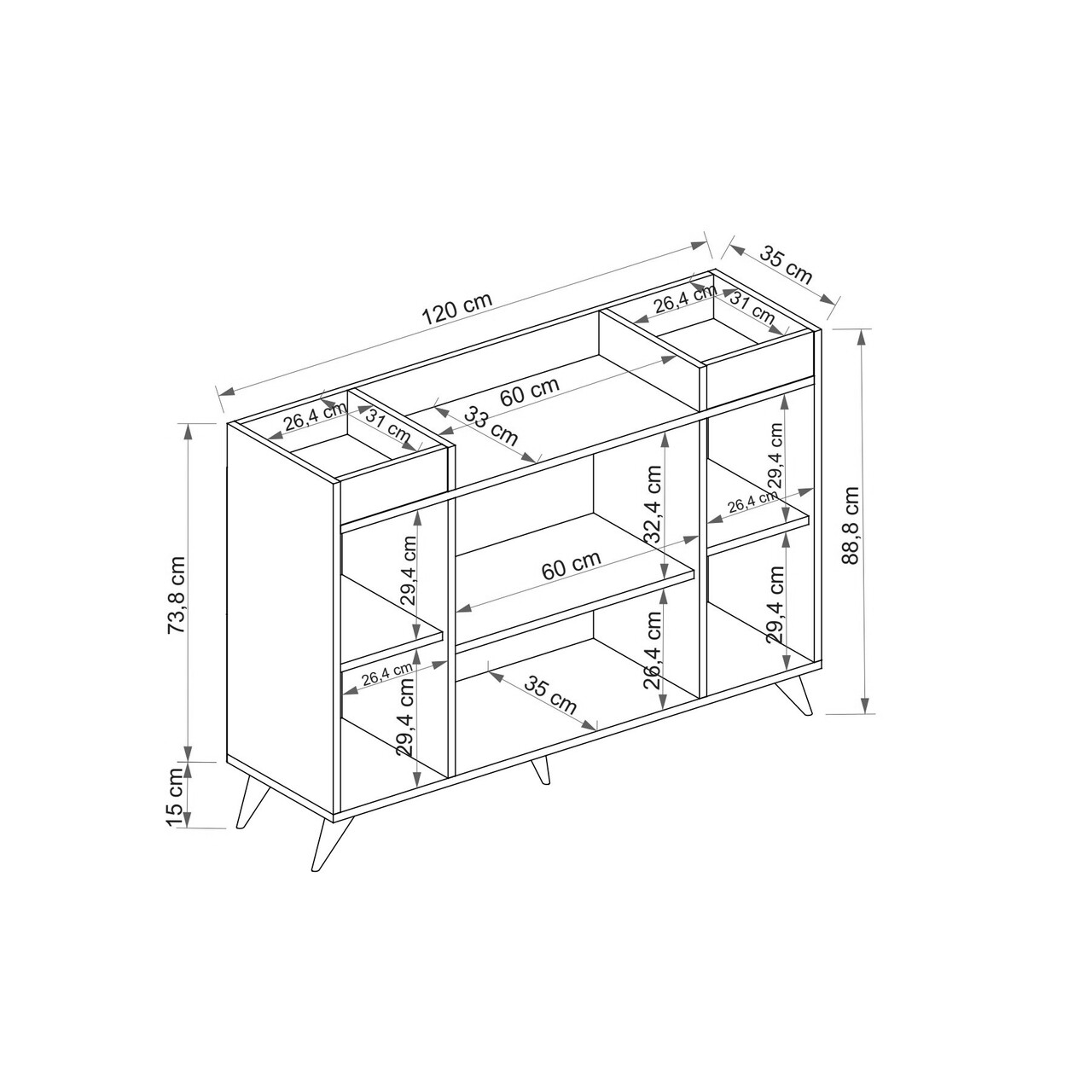 Dulap multifunctional, Coraline, Visar, 120x88.5x35 cm, PAL, Maro