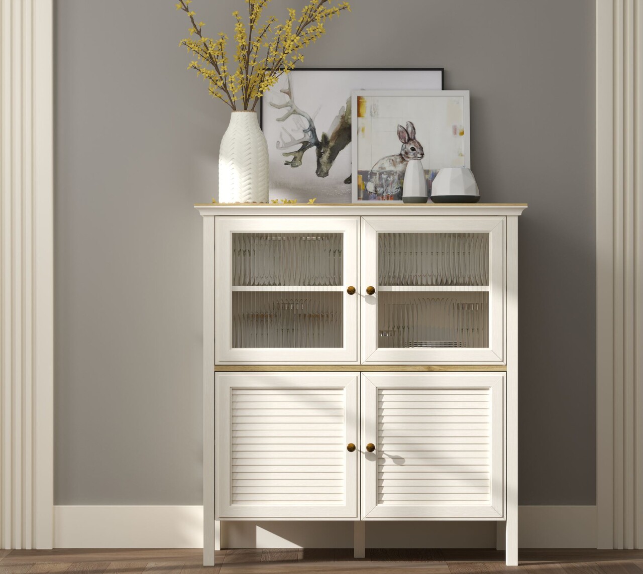 Dulap multifunctional, Hanah Home, FRN-21022, 110.4x120x44.2 cm, PAL, Crem / Stejar - view 2
