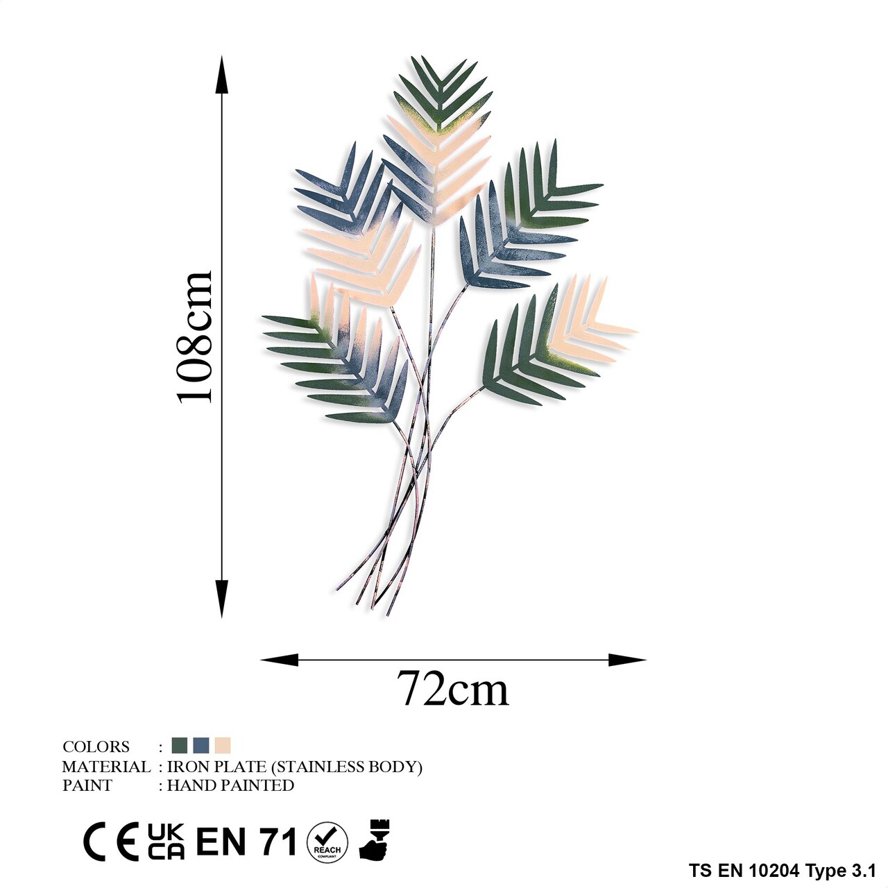 Decoratiune de perete, Toona Sinensis 3, Metal, Dimensiune: 72 x 108 cm, Multicolor