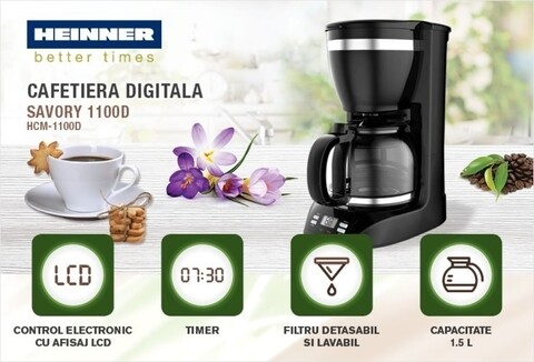 Cafetiera digitala Savory 1100D, Heinner, 900 W, 1.5 L, negru